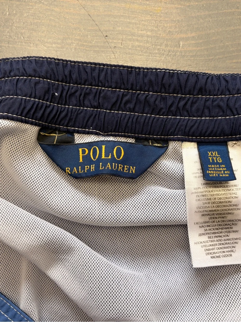 Polo by Ralph Lauren Navy Swim Trunks with Yellow Logo